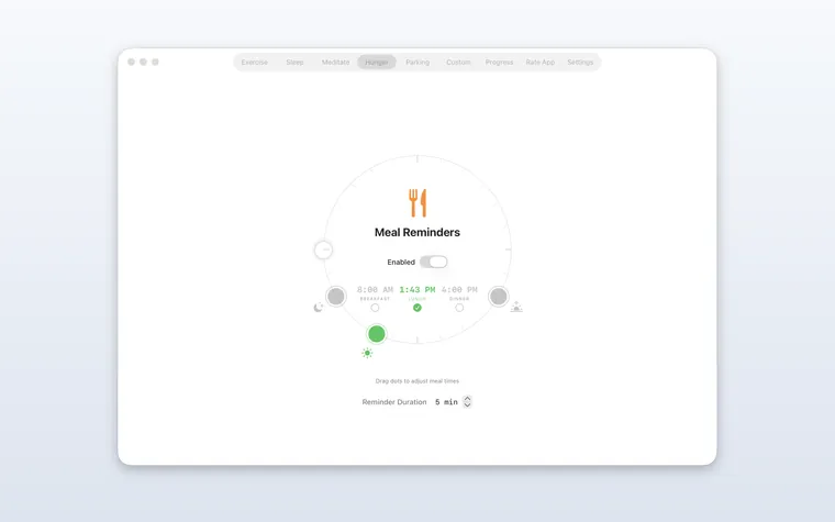 Exercise Blocker — lunch reminders